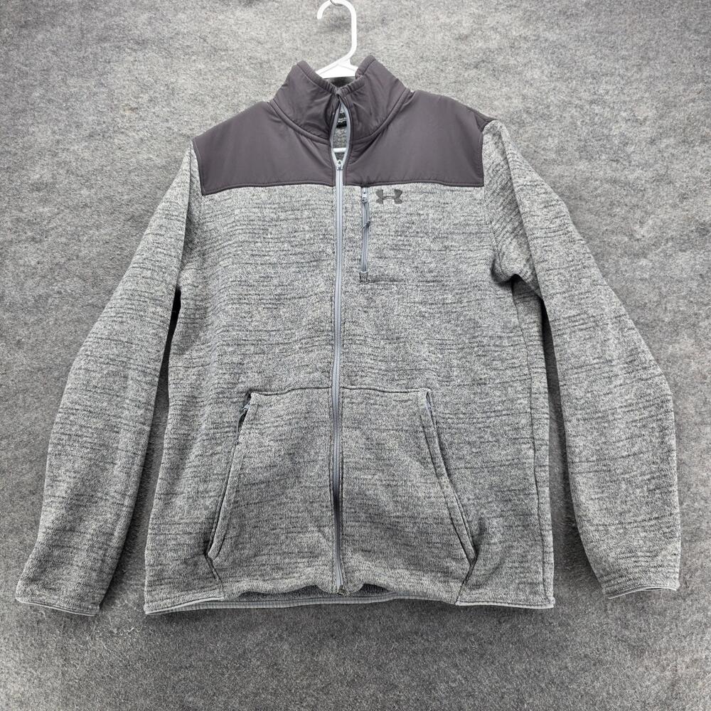 Under Armour Jacket Mens Large Gray Full Zip Fleece Outdoor Pullover Pockets